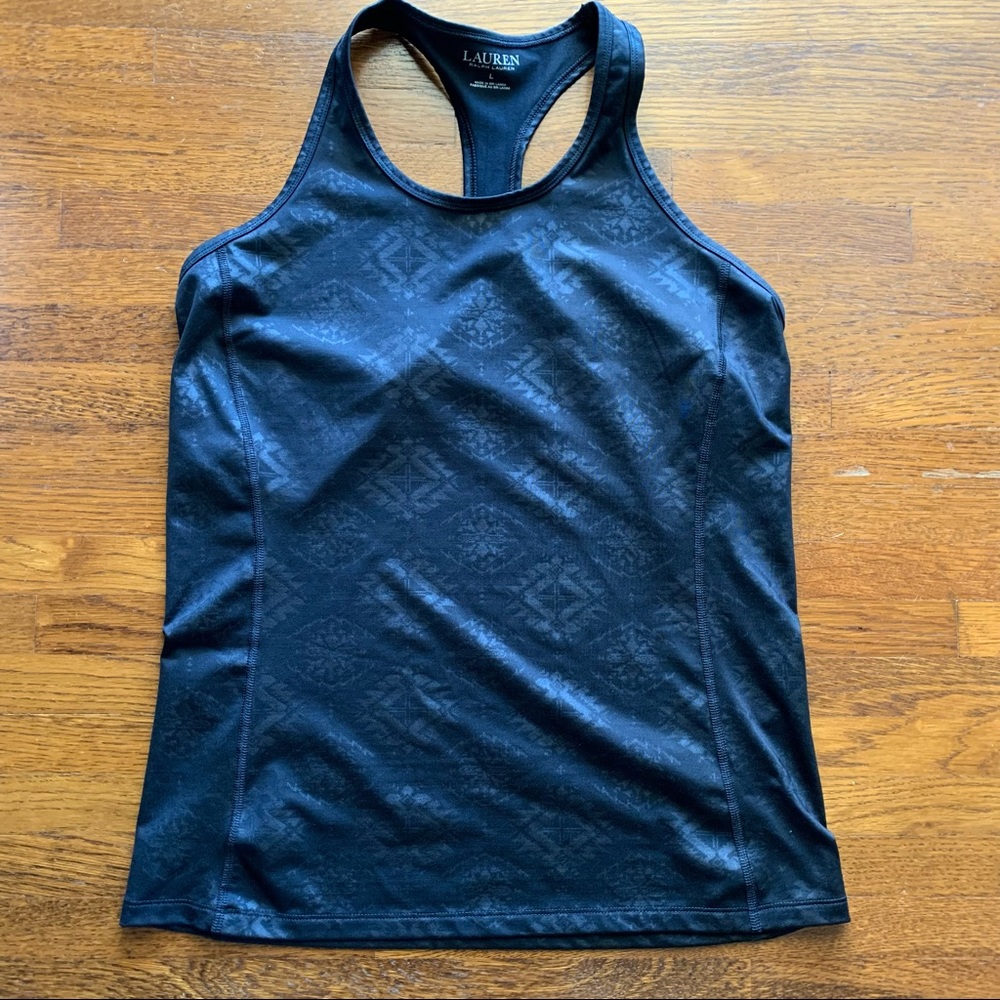 Ralph Lauren Black Patterned Racerback Tank Size Large - Picture 2 of 9